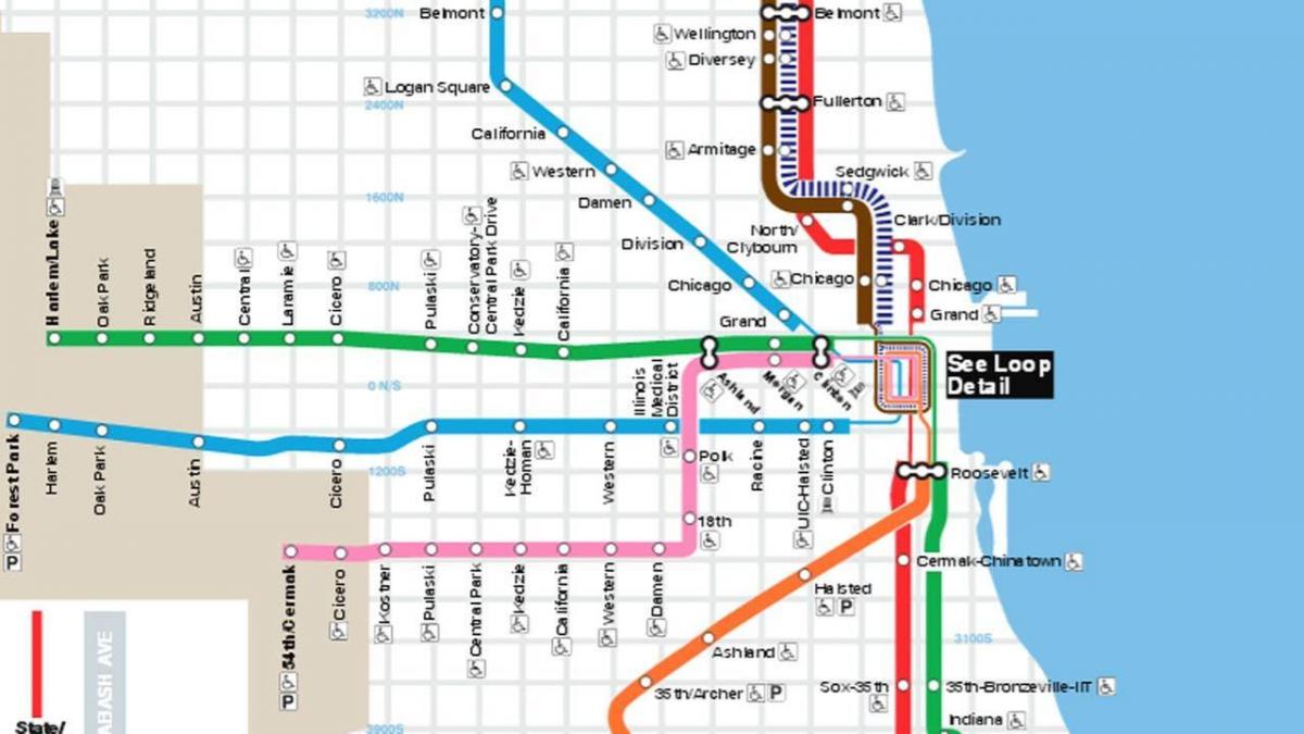 نقشه از شیکاگو خط آبی