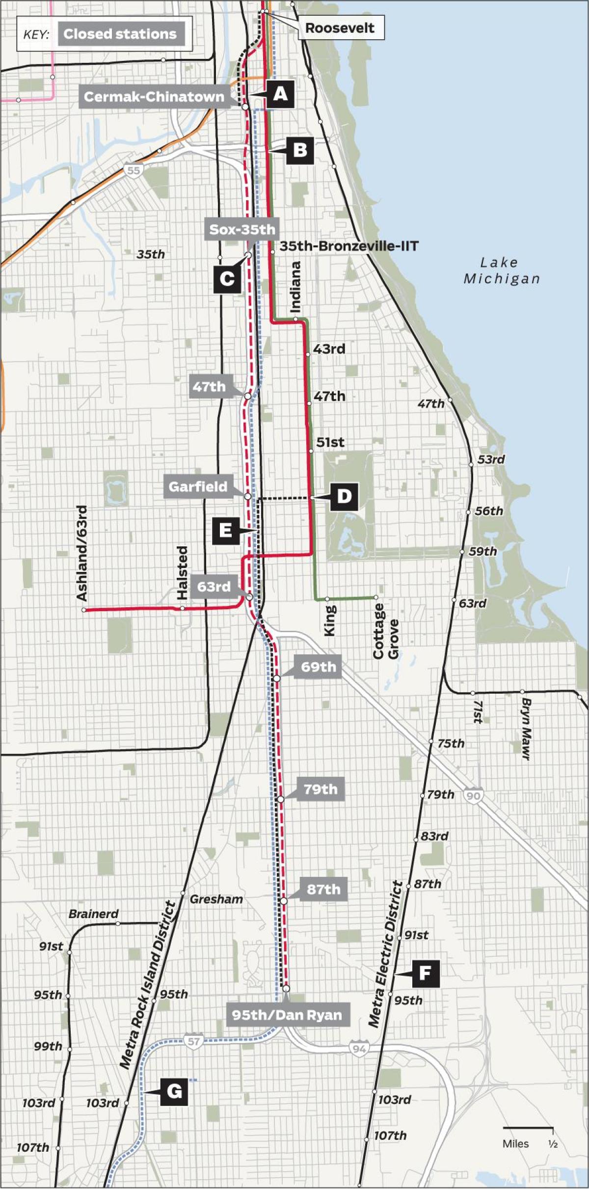 redline شیکاگو نقشه