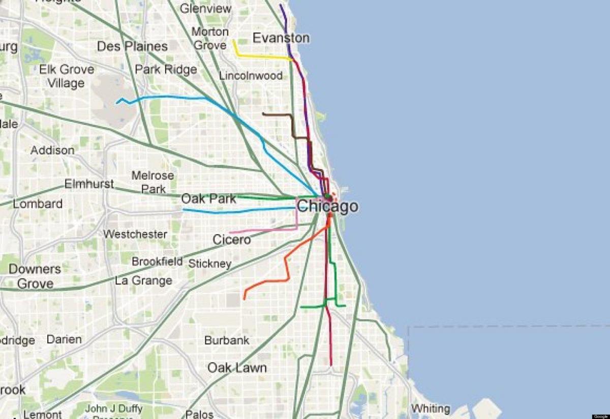 شیکاگو آبی خط قطار نقشه