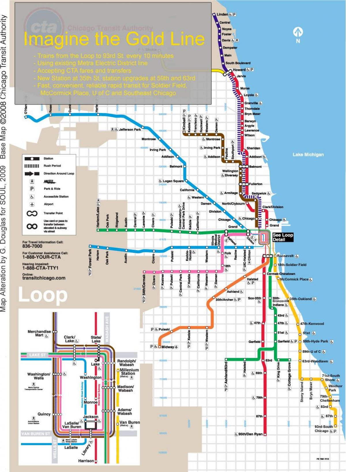 شیکاگو نقشه قطار خط آبی