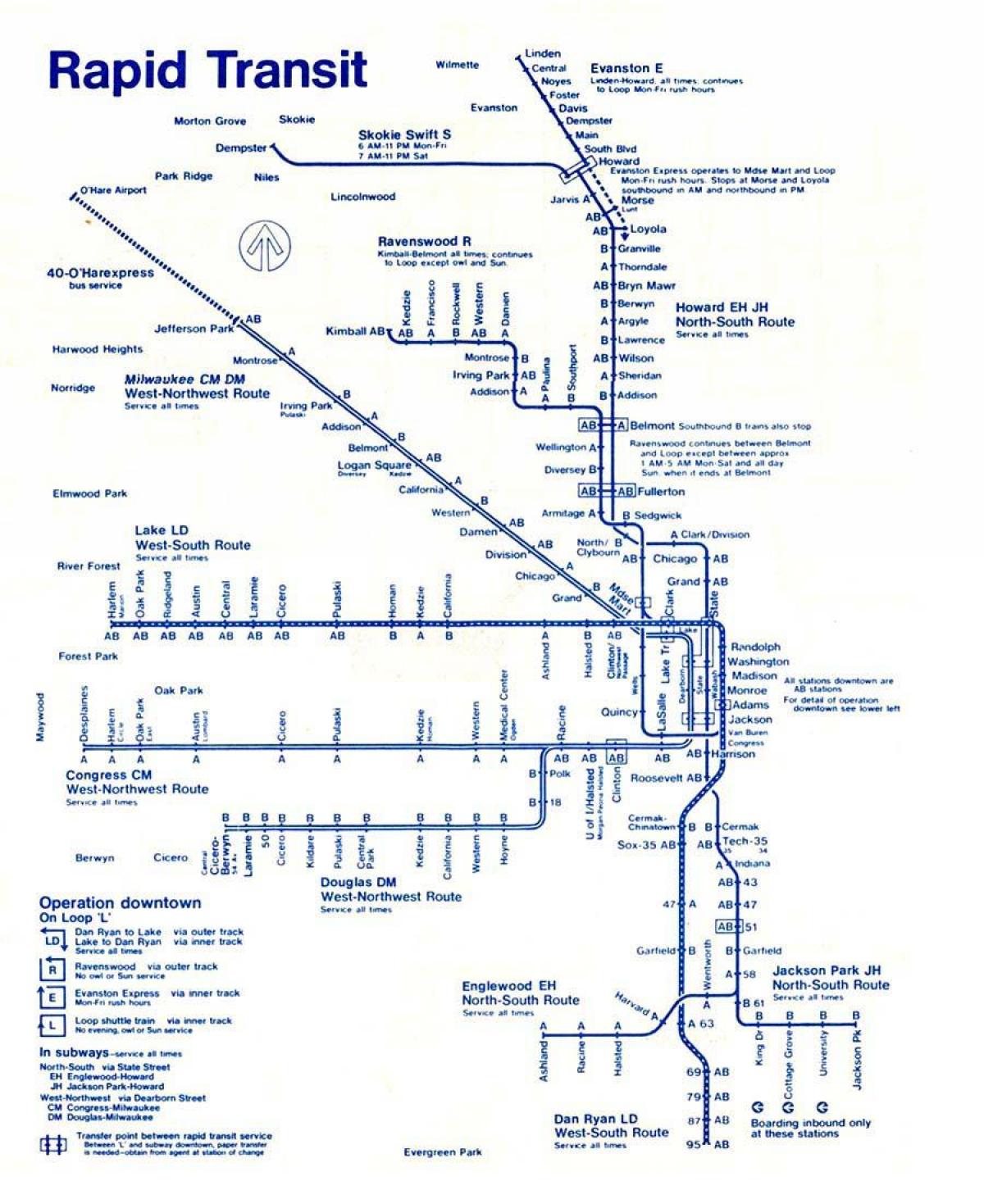 نقشه از خط آبی شیکاگو