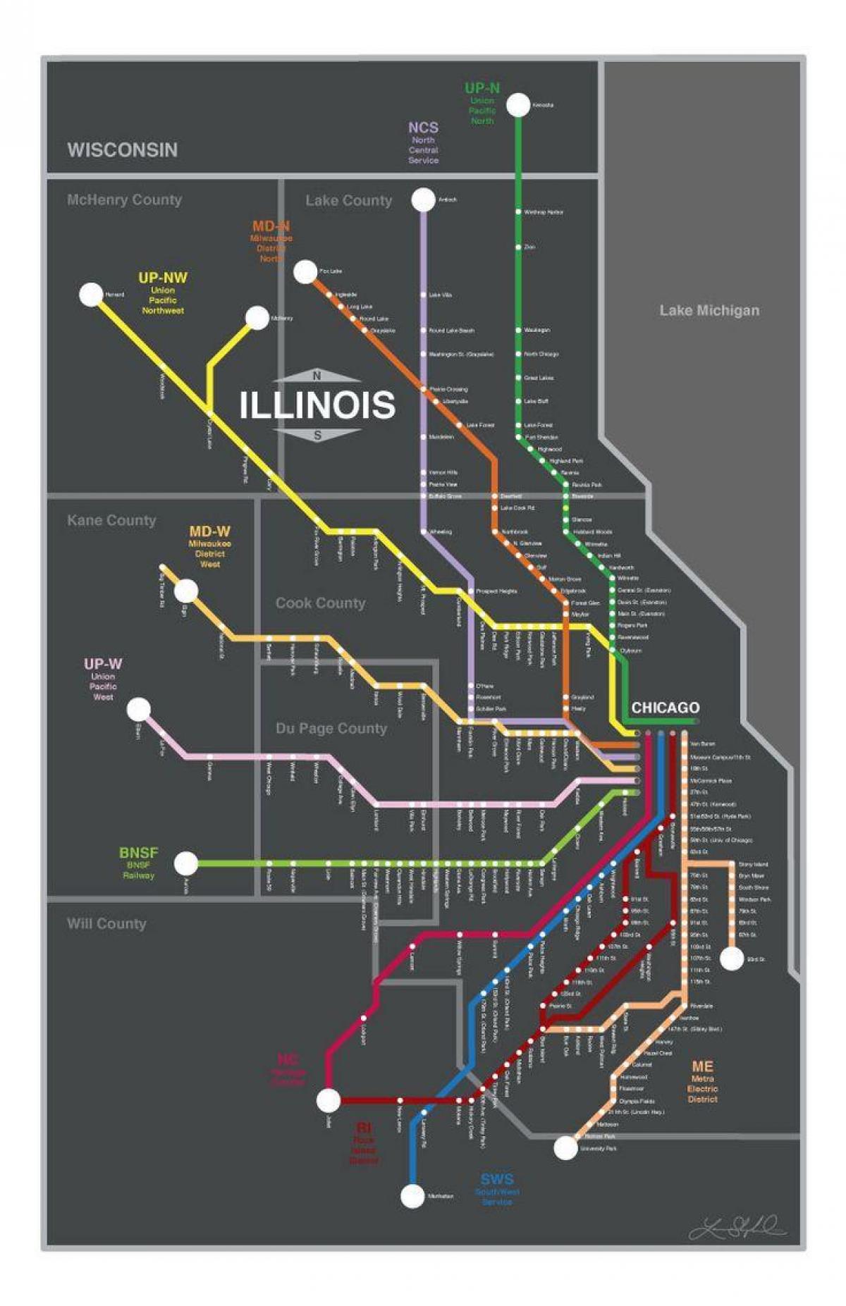 metra نقشه قطار شیکاگو