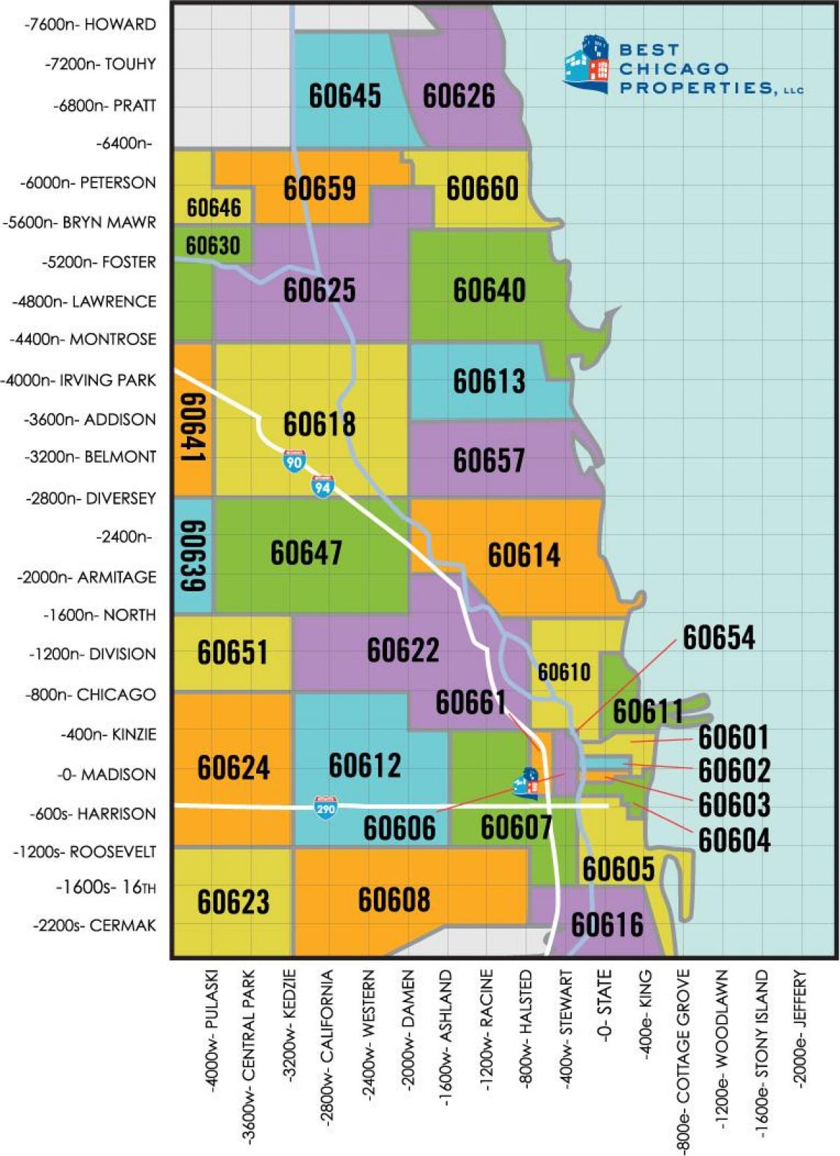شیکاگو منطقه و کد پستی و نقشه